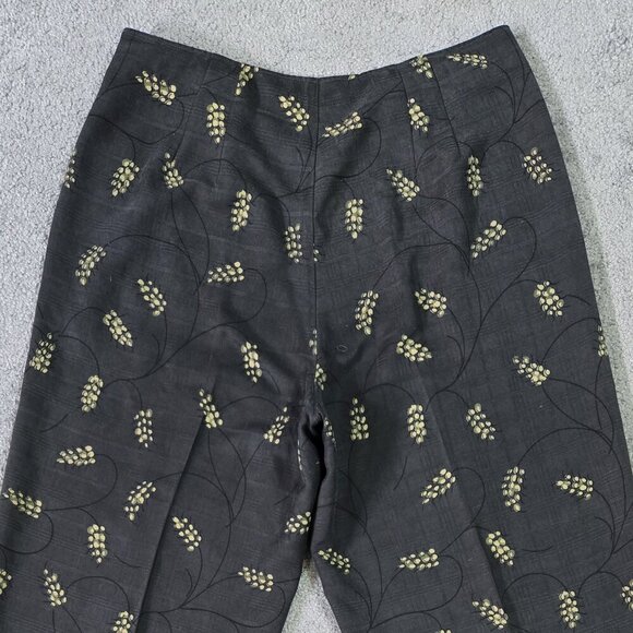 Tommy Bahama 100% Silk Gray Yellow Floral Wide Leg High Rise Crop Pant Boho - Picture 5 of 11